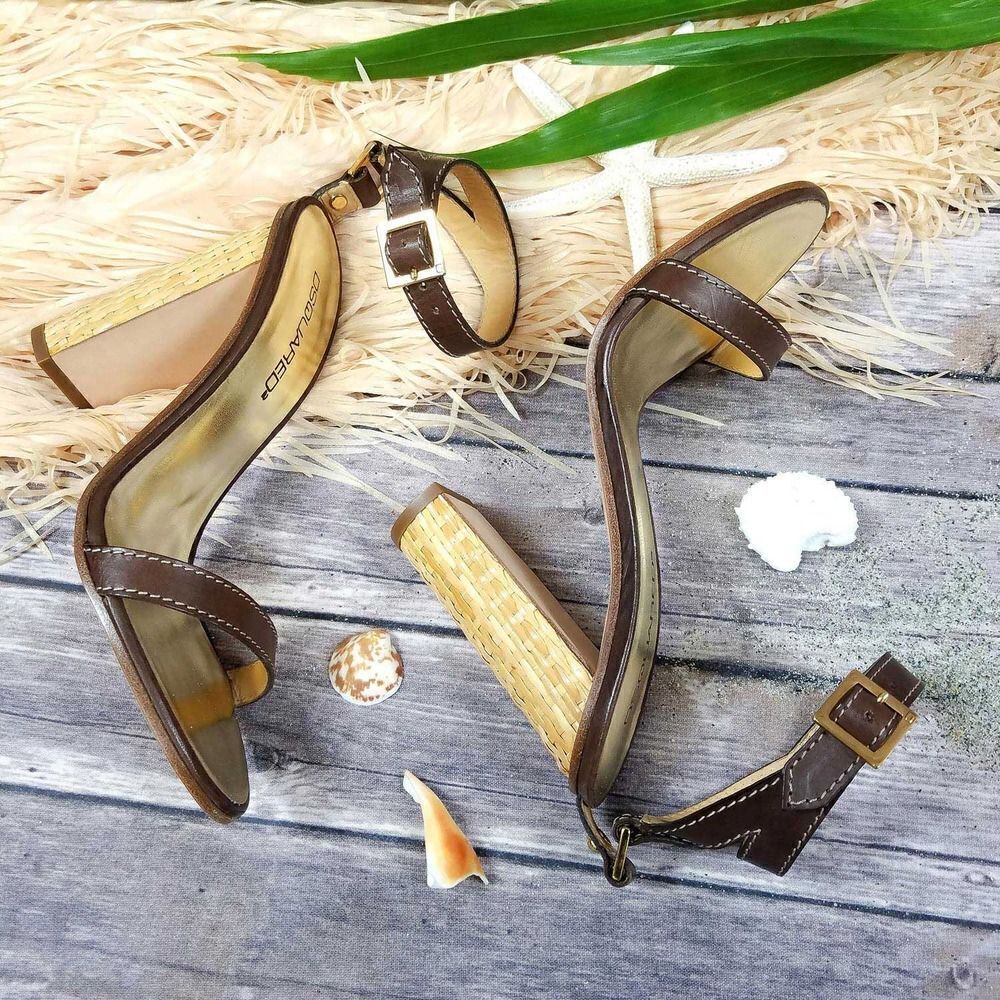 DSQUARED2 Dark Brown Leather Sandals with Woven Heel